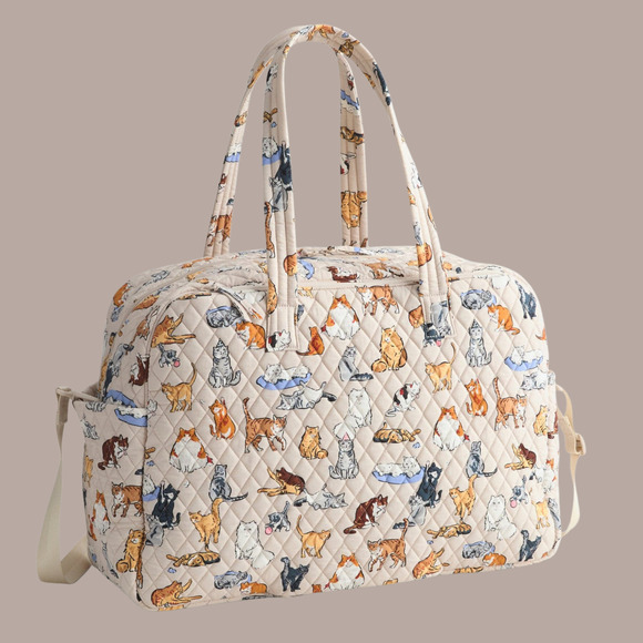 New Vera Bradley A CATS LIFE Large Weekender Travel Luggage Bag Beige - Picture 2 of 8